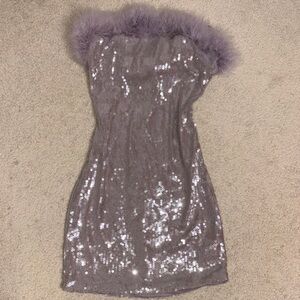 Purple Sequin Dress with Feather Trim. Forever 21 NWT size s